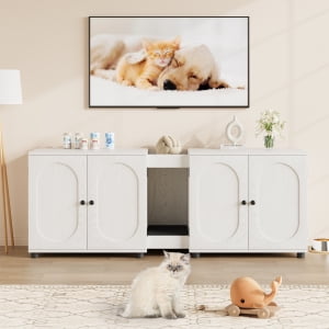 Cat Litter Box Enclosure,Wooden Cat Washroom Furniture,55.1" Double Litter Box Furniture for 2 Cats,Hidden Cat Litter Cabinet,Pet House,Fit Most of Litter Box