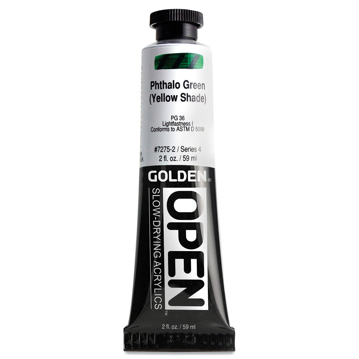 Golden Open Acrylics - Phthalo Green (Yellow Shade), 2 oz Tube