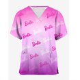 thumbnail image 5 of Uniforme de enfermera, uniforme de trabajo esmerilado con cuello en V y manga corta con estampado de princesa Barbie para mujer, uniforme médico, spa de enfermería, mascota, guarida, 5 of 5
