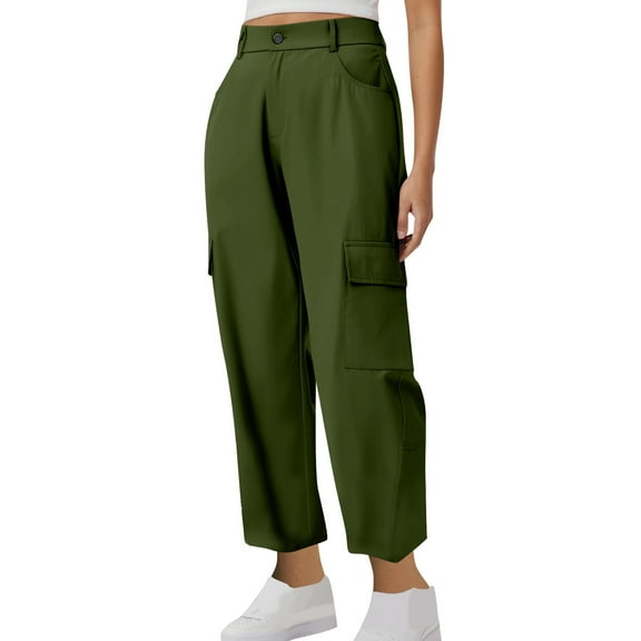 Barrel Pants Women Wide Leg Cargo Pants for Women with Pockets High Waist Lightweight Stretchy Outdoor Hiking Casual Streetwear Baggy Pants Green L
