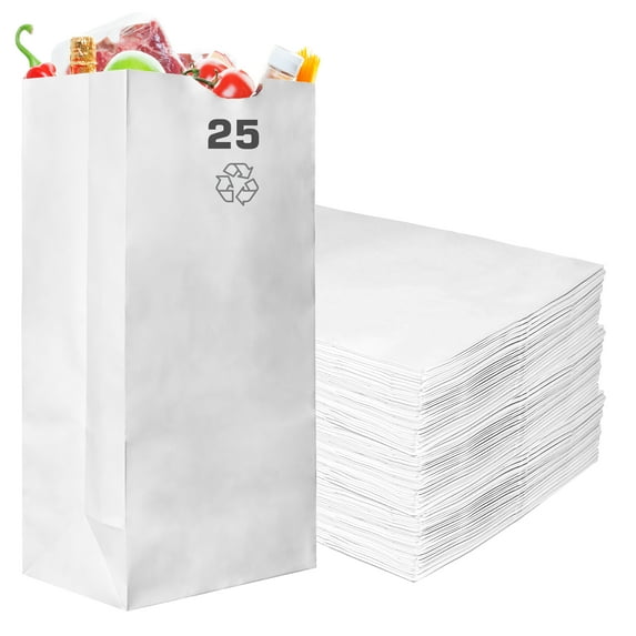 Paper Lunch Bags 25 Lb White Paper Bags 25LB Capacity - Kraft White Paper Bags, Bakery Bags, Candy Bags, Lunch Bags, Grocery Bags, Craft Bags - #25 Large Lunch Paper Bags by EcoQuality (3000, #25)