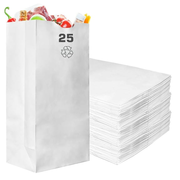Paper Lunch Bags 25 Lb White Paper Bags 25LB Capacity - Kraft White Paper Bags, Bakery Bags, Candy Bags, Lunch Bags, Grocery Bags, Craft Bags - #25 Large Lunch Paper Bags by EcoQuality (3000, #25)