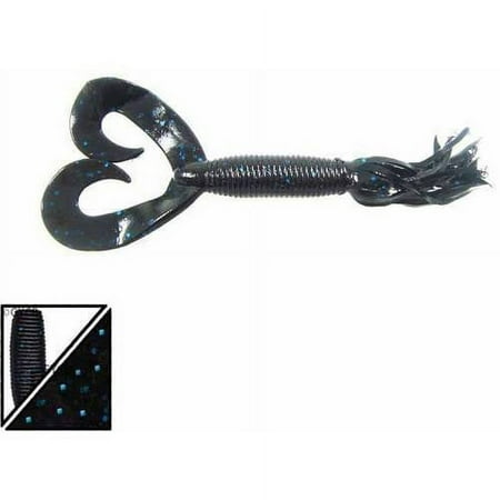 GSM Fishing 4 in. Double Tail Hula Grub Lures Black with Large Blue Flake - Pack of 10