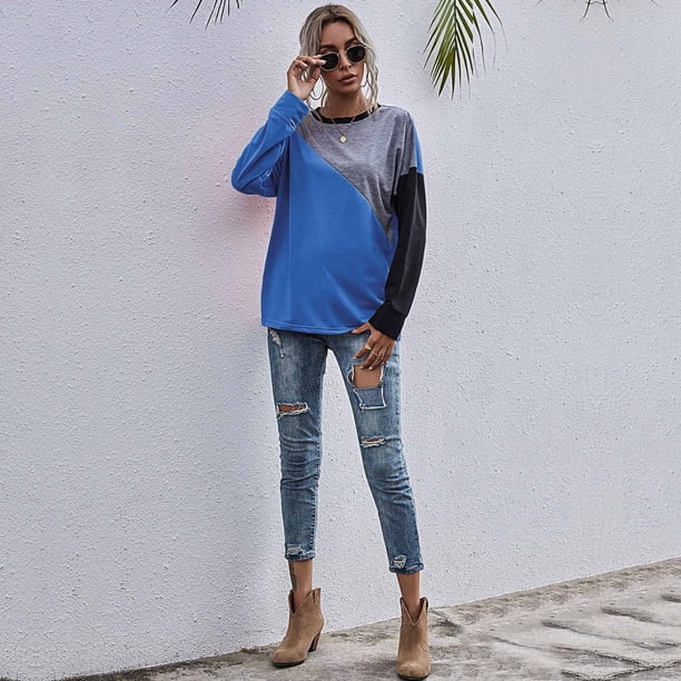 Sudadera Para Mujer Sin Capucha Cuello Redondo | Tejido Acanalado, Manga Larga, Corte Oversize