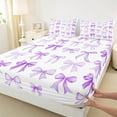 thumbnail image 3 of Feelyou Dreamy Purple Bow Twin Sheet Sets for Girls, Cartoon Bowknot Twin Fitted Sheet, Cute Princess Cartoon Flat Sheet, Luxury Bedroom Decor, 3 Pieces, 3 of 7