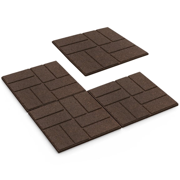 Tierra Verde Brick Rubber Pavers, Outdoor Floor Tiles for Yards, 16 x 16 in, Brown, 4 Pack