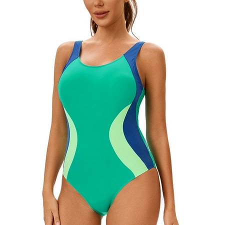 Biziza One Piece Swimsuit for Women 2025 with Built in Bra Padded Backless Sleeveless Color Block Wetsuit Diving Suit