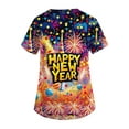 thumbnail image 5 of Garbnen Happy New Year Print Scrubs Top Plus Size Stretch V Neck Short Sleeve Shirt Women Xmas Valentine's Day Holiday Prints Nurses Working Uniforms, 5 of 7