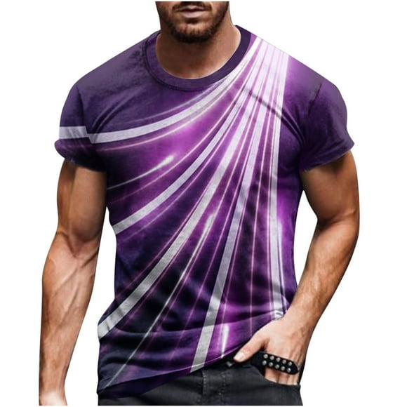 UVEASISHA Men's 3D Printed Shirt 2024 Graphic Tshirts Shirts for Men Short Sleeve Casual Round Neck Tops Trendy Streetwear Big and Tall Tees for Men Purple XL