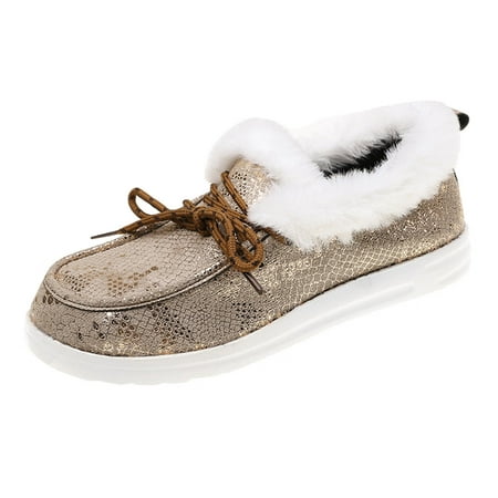 

Women Walking Shoes Fashion Winter Women Snow Boots Flat Non Slip Lightweight Plush Warm Comfortable Casual Style Snow Boots for Women cloth Gold