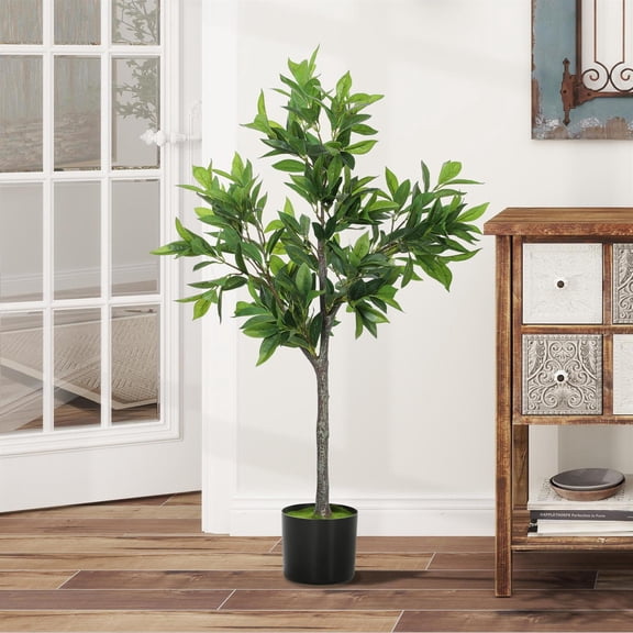 Demi Bonn 35" Potted Fake Plant, Lifelike Laurel Artificial Tree with 345 PEVA Leaves for Home Decor, Green