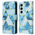 thumbnail image 2 of Premium Wallet Case for Samsung Galaxy S23 Plus, Marble Pattern PU Leather Soft Silicone Shockproof Wrist Strap Handbag Flip Cover with Magnetic Clasp Card Slots Holder Kickstand Case, Blue, 2 of 8