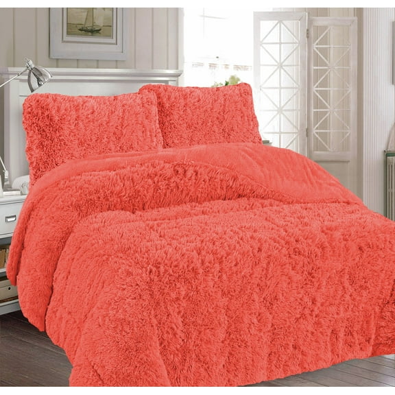 NEW YORK CORAL COLOR SHAGGY BLANKET WITH SHERPA SOFTY THICK AND WARM 3 PCS KING SIZE