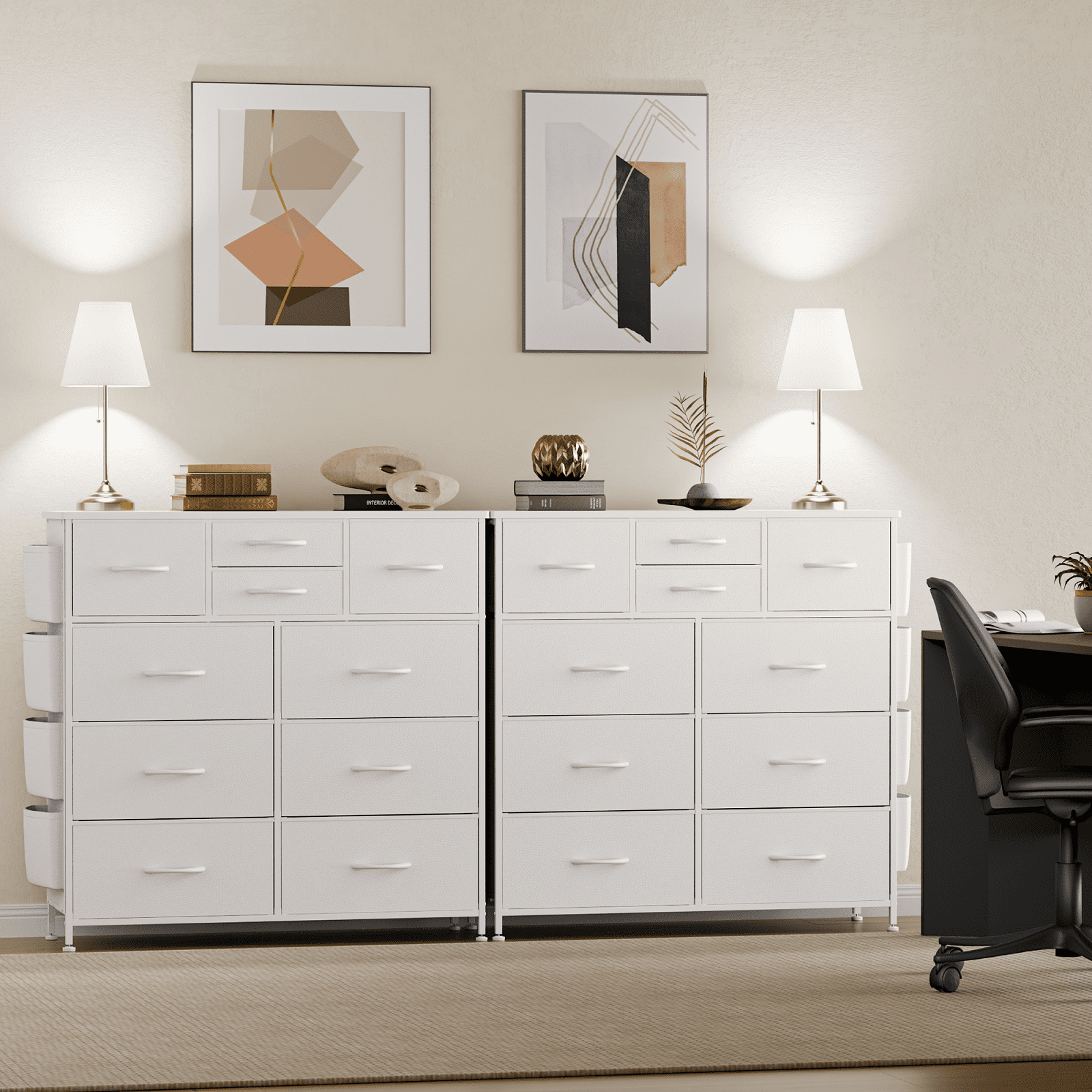 Aowos 10 Drawer Dresser, Chest of Drawers Dressers for Bedroom with 4 Side Pockets and 2 Hooks, White
