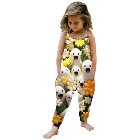 

HNMKIU Warm Baby Clothes Toddler Baby Girl Prints Jumpsuit Sleeveless Romper Outfits Pants Clothes Light Green 3-4Years