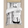 thumbnail image 3 of Venice Duvet Cover Set Queen Size, Canals of Venice Child Gondolier on Water Historical Amazing European City Sketch, Decorative 3 Piece Bedding Set with 2 Pillow Shams, Black White, by Ambesonne, 3 of 3