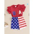thumbnail image 5 of Aojekbee Baby Girl 4th of July Outfits Short Sleeve Letter Embroidery Tops + Shorts Set Toddler Clothes, 5 of 10