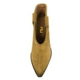 thumbnail image 4 of FSJ Women Western Cowboy Cowgirl Stacked Low Heel Short Boots Faux Suede Pointed Close Toe Pull On Retro Ankle Booties Formal Outfit Shoes Size 7.5 Goldenrod, 4 of 4