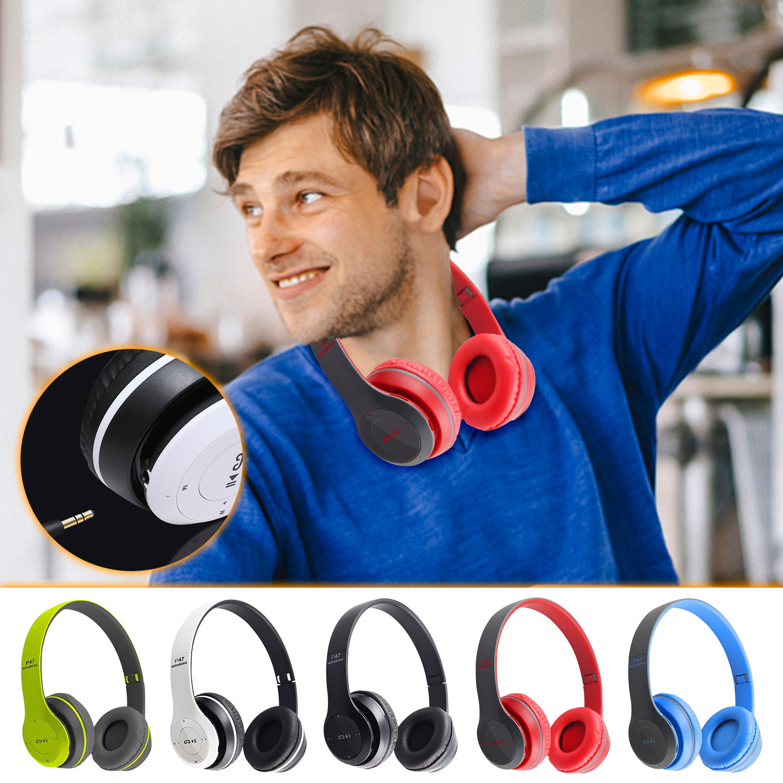 PALIFEUR Bluetooth Headphones Over Ear, Wired & Wireless Double Mode Foldable Noise Cancelling Headphones, Low Latency HiFi Stereo Lightweight Sports Wireless Headphones, Card Insertion