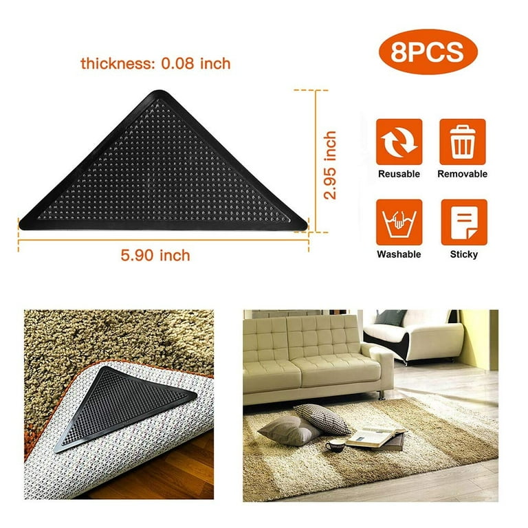 8pcs Rug Carpet Mat Grippers Reusable Washable Silicone Grip Non Slip Anti- Skid