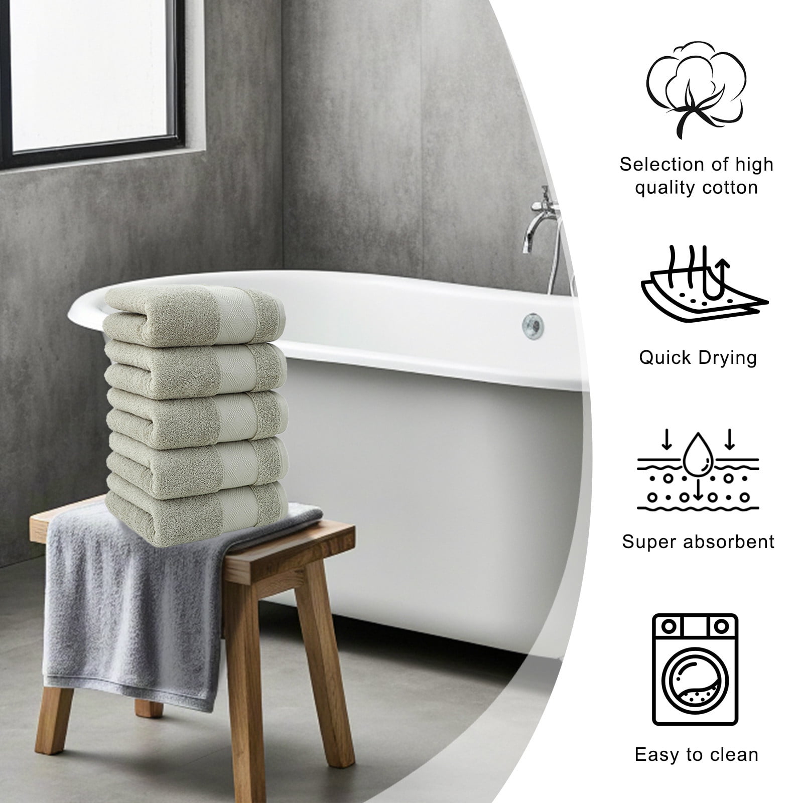 Bath Towels Set | 5 Pack | Soft Thick Absorbent Spa Towel Collection for Bathroom, Shower, Salon, Pool | 71x34 cm | Multiple Colors | Durable Double-Stitched Edges