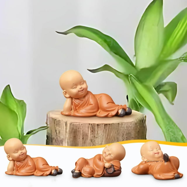 Figura de resina Zen Monk • Marrón • Adorno de escritorio • Decoración para el hogar y la oficina • Don de meditación y atención plena