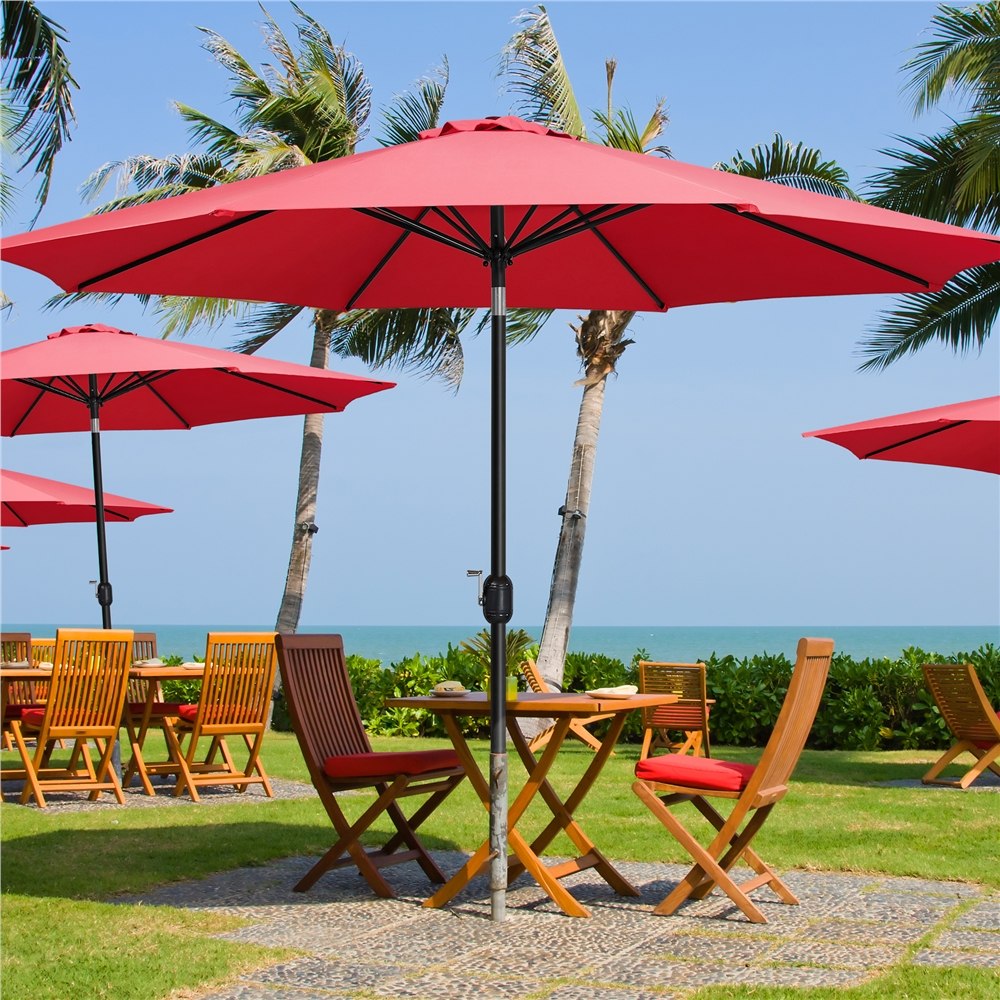 Alden Design 11 Foot Patio Umbrella with Crank and Push Button to Tilt, Red