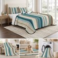 thumbnail image 6 of Twin Quilt Set 68''x86'', Turquoise Beige Lightweight Summer Bedspread Coverlet Set with 2 Pillow Shams, Boho Vertical Stripes Bohemian Retro Breathable All Season Quilt Bedding for Dorm/Bedroom, 6 of 9