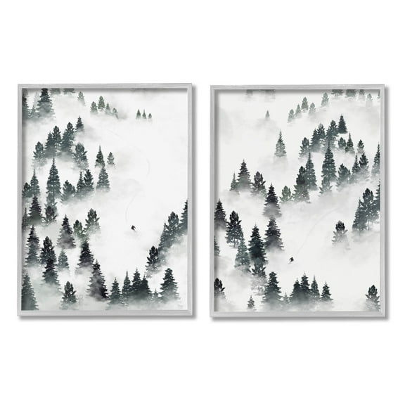 Stupell Industries Winter Ski Slopes Mountain Graphic Art Gray Framed Art Print Wall Art, Set of 2, Design by Ziwei Li