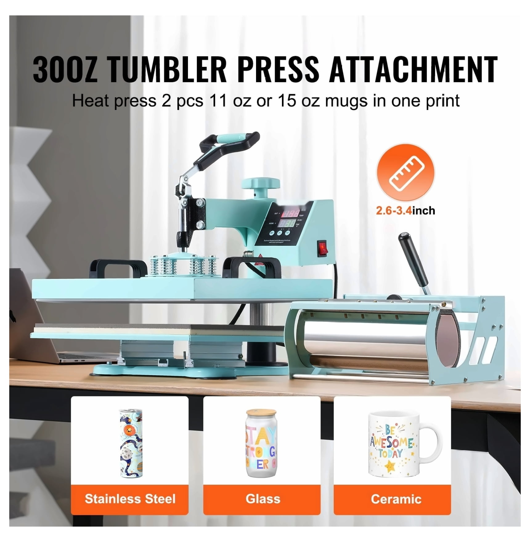 Heat Press Machine 15x15", 8 in 1, 30oz Tumbler Press for T-Shirts, Hats, Mugs, DIY Crafts & Gifts with Swing-Away Design