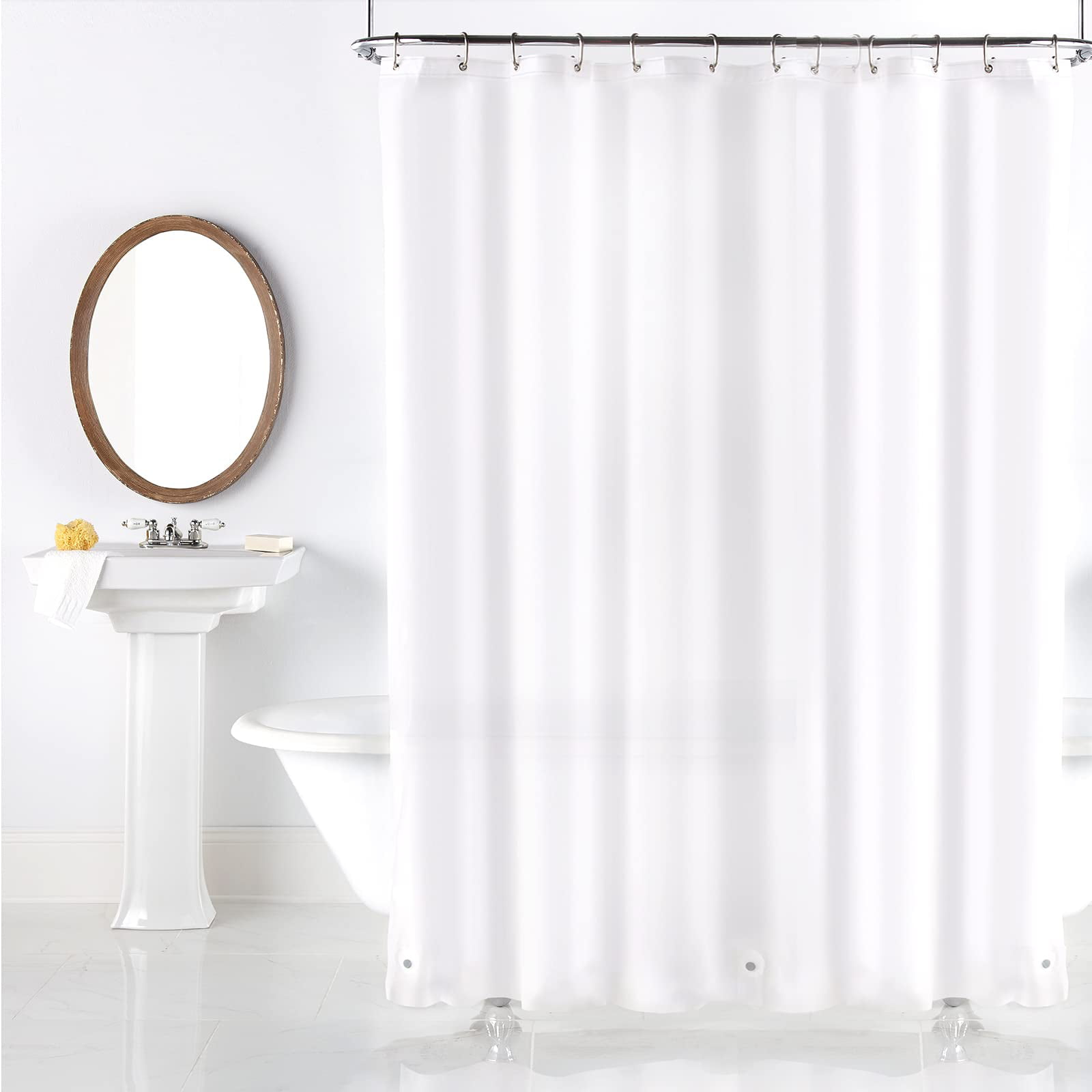 White Magnetized Shower Curtain Liner Mildew Resistant 