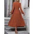 thumbnail image 3 of Women Casual Dress Dot Neck Lantern Sleeve Ruched Waist Dress Midi Dress, 3 of 4