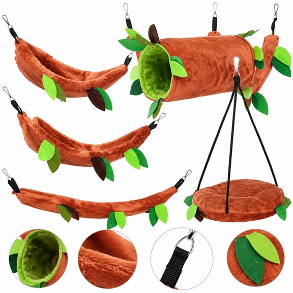 5-in-1 Small Pet Toys Set – Plush Ferret Hammock, Tunnel, Bed & Hideout for Rats, Guinea Pigs, Chinchillas & Squirrels