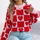 thumbnail image 4 of Suéter de cuello redondo para mujer, jersey de cuello redondo con cuadros contrastantes y forma de corazón, suéter de moda para mujer, top acrílico, 4 of 8