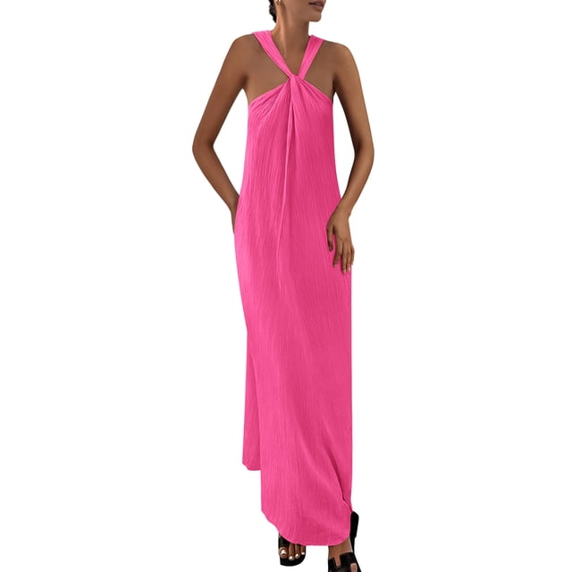 Vestido de verano PRETTYGARDEN para mujer 2025, con tiras sueltas, rosa