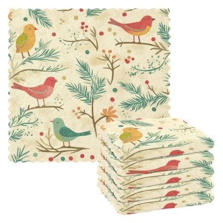 

6 Pieces of Kitchen Towels 11x11Inch Kitchen Dish Cloths Kitchen Dish Towels Reuseable Cleaning Cloths Colorful Christmas Birds3