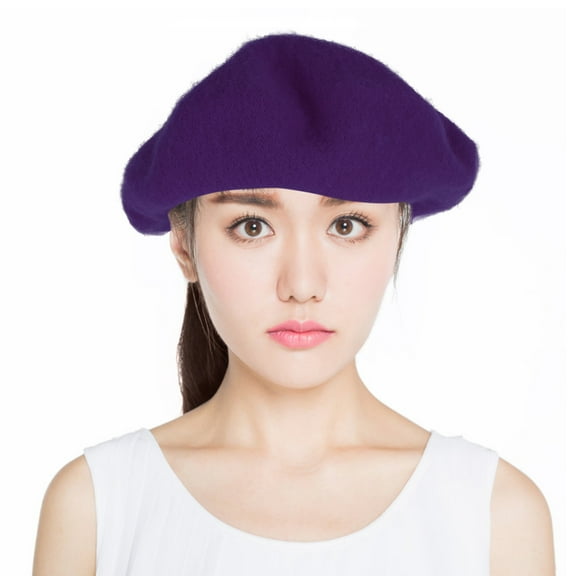 COMPUKAS Women Wool Beret Vintage French Style Purple 1Pack