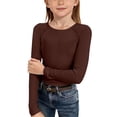 thumbnail image 2 of Kureaily Girls Long Sleeve Ribbed Raglan Tee Stretchy Casual Basic Fit Crew Neck Shirt For Kids Youth/ 9-10 Years/ Big Kid (Brown), 2 of 5