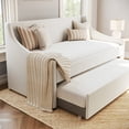 thumbnail image 5 of Martha Stewart Twin Upholstered Platform Daybed with Pull Out Trundle, Cushioned Headboard, Footboard, Side Rails, Trundle, No Box Spring Required, Off-White, 5 of 11
