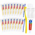 thumbnail image 1 of wonima02 10 pcs Disposable Toothbrushes with Toothpaste and Floss Set,Yellow Individually Wrapped Bulk Single Use Toothbrush Floss Cover Travel Toothbrushes Kit with Zip Bag for Homeless,Hotel,Guest, 1 of 1