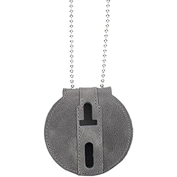 Gray Full Grain Leather Round Law Enforcement Badge Holder with Belt Clip - Optional to Use Around The Neck