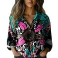 thumbnail image 2 of Black Women Shirts, Women Cotton Shirt Printed Fashion Button Down Shirts Casual Tops Long Sleeve Blouse,Women Shirts XL, 2 of 3