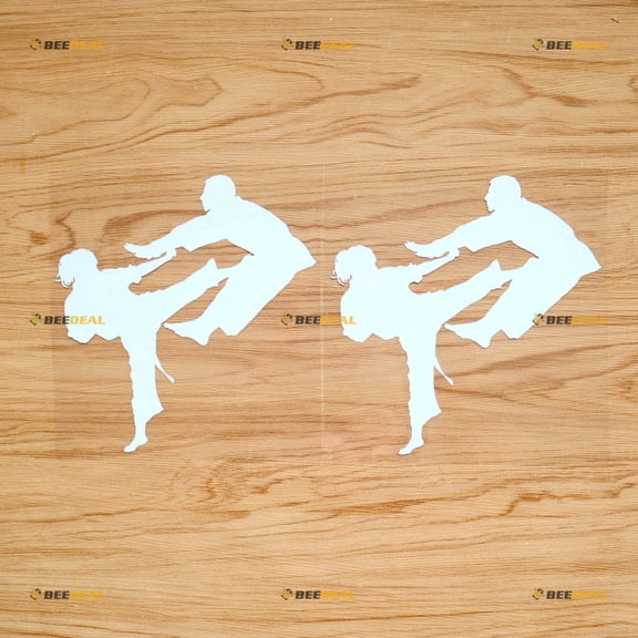 Cool Karate Girl Lady Kicking Man Sticker Decal Vinyl Japanese Martial - 2 Pack White 6" - For Car Boat Laptop Cup No Background Die-cut