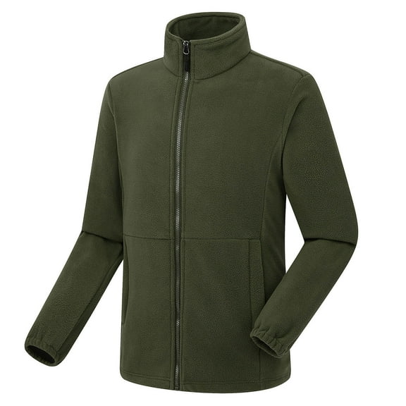 HOOMEUMY Mens Hoodless Fleece Jacket Classic Solid Coat Stand Collar Jacket Padded Design Casual Workout Long Sleeve Clothes Fashion 2025 Trendy Green XXL