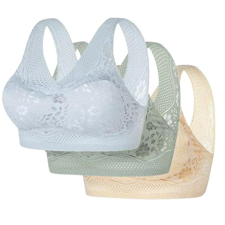 REORIAFEE Bras for Women Push up No Wires 3 Pack Gathered Together No Wire Bras Solid Brassiere Breathable Wide Strap Comfy Corset Underwear Classic Comfortable Support Lingerie Army Green M