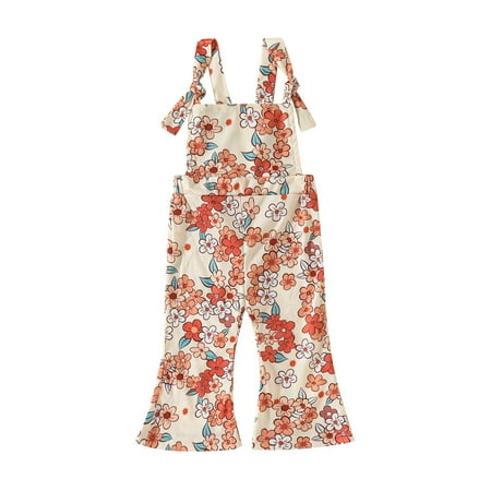 

xkwyshop Toddler Girl Bell Bottom Romper Baby Floral Print One Piece Ribbed Cotton Jumpsuit Flare Pants Overalls Summer 2-3 Years