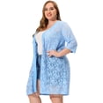 thumbnail image 3 of Women's Plus Size Cardigan Lace Open Front 3/4 Sleeve Long Bolero Jacket Light Blue 1X, 3 of 6
