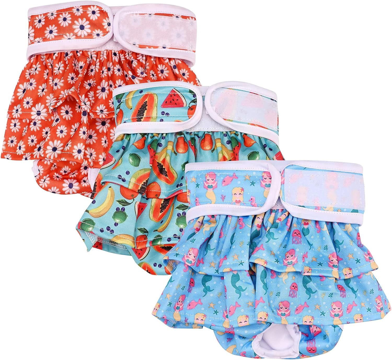 QKURT 3 Pack Reusable Dog Nappies Female, Pet Dog Nappies Super Absorbent Washable Dog Period Pants, Skirt Design Dog Season Pants Dog Diapers for Dogs in Heat, Period, Incontinence