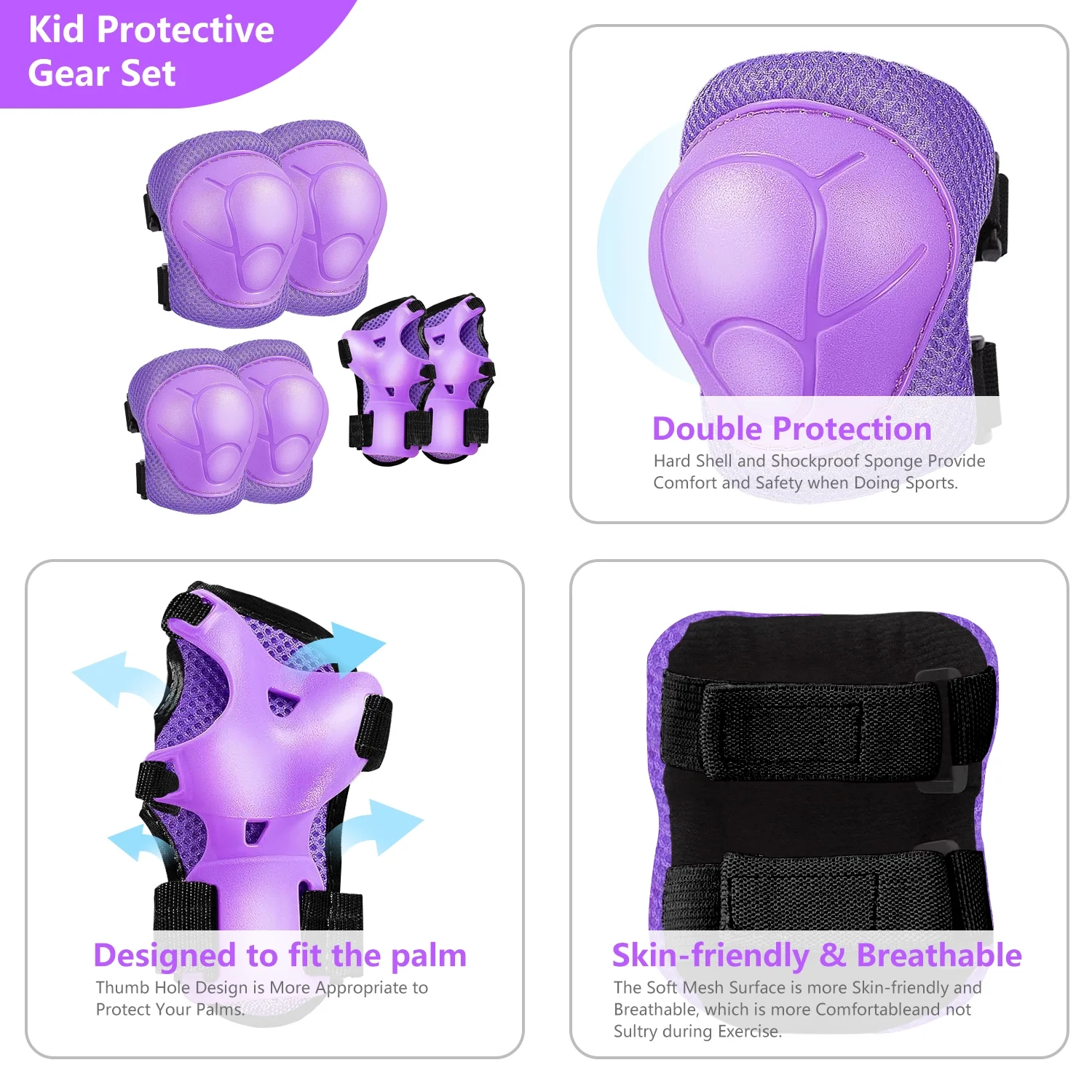 Rirool 6-Piece Kids Protective Gear Set, Purple, Ages 3-10 photo 3