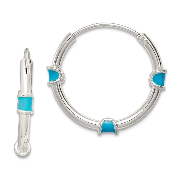 925 Sterling Silver Polished Light Blue Enamel Hoop Earrings 18x18mm Wide 3mm Thick Hoop Earring for Women